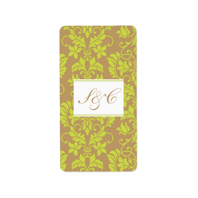 Brown and Lime Green Damask Hershey's Miniature Label (Front)