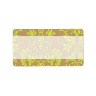 Brown and Lime Green Damask Mailing Address Label
