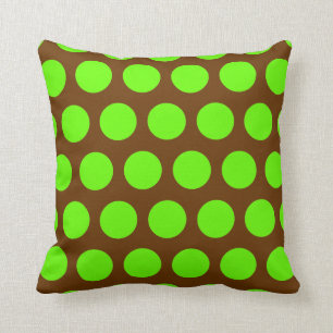 Brown and Lime Green Polka Dots Cushion
