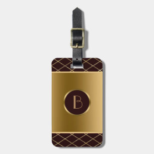Brown And Metallic Gold Geometric Design Luggage Tag
