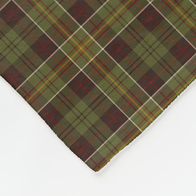 Brown and Moss Green Rustic Plaid Fleece Blanket (Corner)