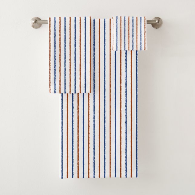 Brown and Navy Blue Stripes with Uneven Lines Bath Towel Set (Insitu)