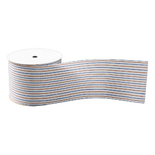 Brown and Navy Blue Stripes with Uneven Lines Grosgrain Ribbon