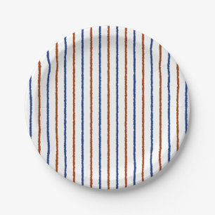 Brown and Navy Blue Stripes with Uneven Lines Paper Plate