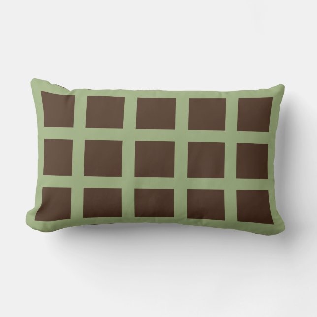 Brown and Olive Green Squares Reversible Pillow (Front)