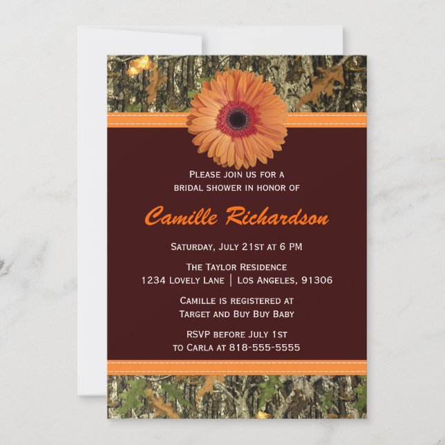 Brown and Orange Daisy Bridal Shower Invitation (Front)