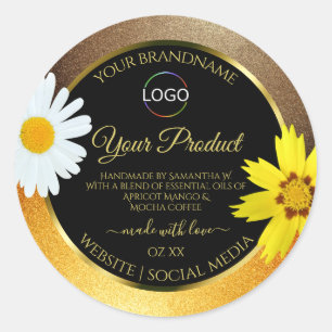 Brown and Orange Glitter Black Product Labels Logo