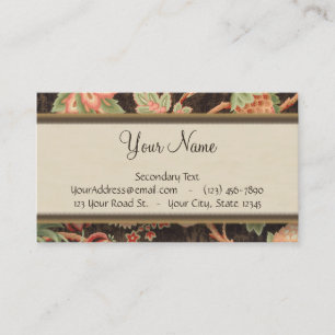 Brown and Peach Retro Floral, Stripes and Monogram Business Card