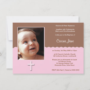 Brown and Pink Baptism Invitations