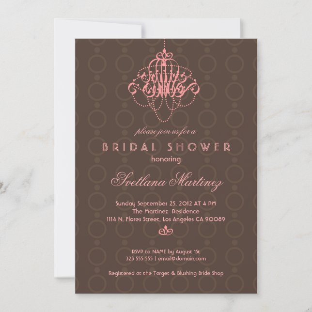 Brown And Pink Elegant Bridal Shower Invitation 3 (Front)