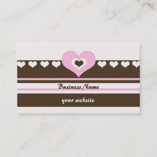 Brown and Pink Hearts and Stripes Business Card