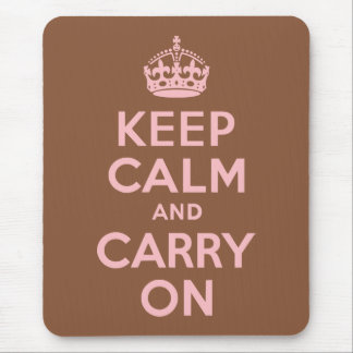 Brown and Pink Keep Calm and Carry On Mouse Pad