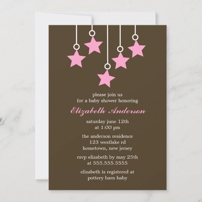 Brown and Pink Mobile Baby Shower Invitation (Front)