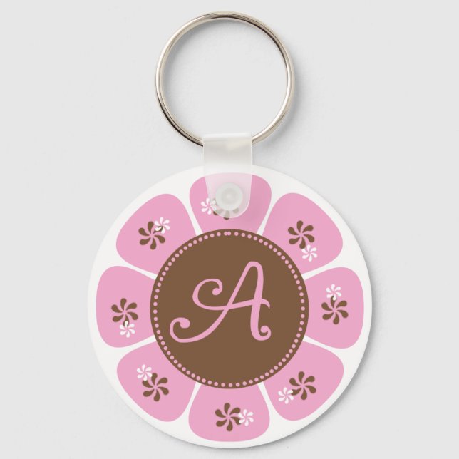 Brown and Pink Monogram A Key Ring (Front)
