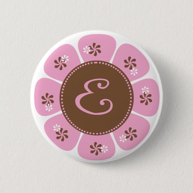 Brown and Pink Monogram E 6 Cm Round Badge (Front)