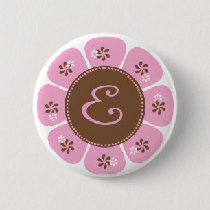 Brown and Pink Monogram E 6 Cm Round Badge