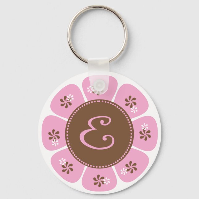 Brown and Pink Monogram E Key Ring (Front)