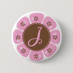 Brown and Pink Monogram J 6 Cm Round Badge