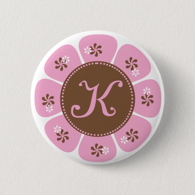 Brown and Pink Monogram K 6 Cm Round Badge (Front)