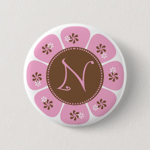 Brown and Pink Monogram N 6 Cm Round Badge