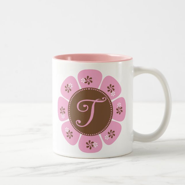 Brown and Pink Monogram T Two-Tone Coffee Mug (Right)