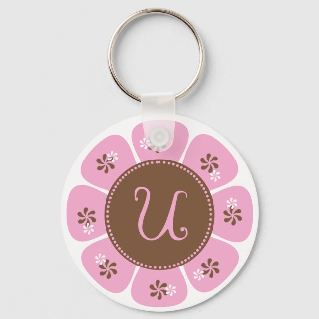 Brown and Pink Monogram U Key Ring (Front)