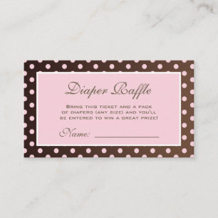 Brown and Pink Polka Dot Diaper Raffle Ticket Enclosure Card