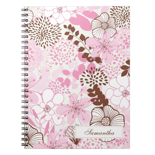 Brown and Pink Spring Garden Spiral Notebook (Front)