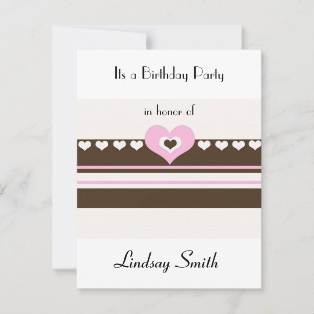 Brown and Pink Stripe Birthday Invitation (Front)