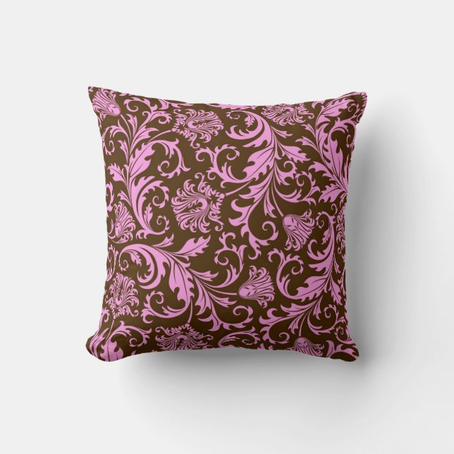 Brown And Pink Vintage Floral Damasks Cushion (Front)