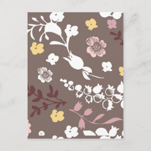 Brown and Pink Vintage Romantic Floral Pattern Postcard