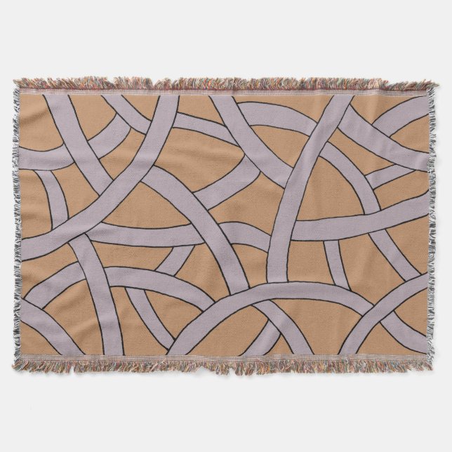 Brown and Purple Hand Drawn Fantasy Pattern Throw Blanket (Front)