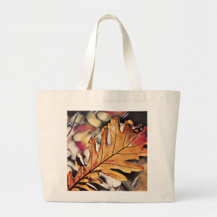 Brown and red fall oak leaf painting large tote bag