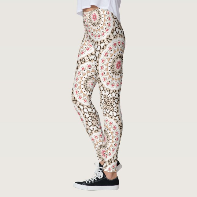 Brown and Rose Pink Mandala Pattern Leggings (Left)
