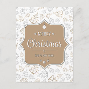 Brown and Silver Elegant Christmas Trees Pattern Holiday Postcard