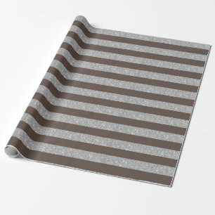 Brown and Silver Glitter Stripes Wrapping Paper