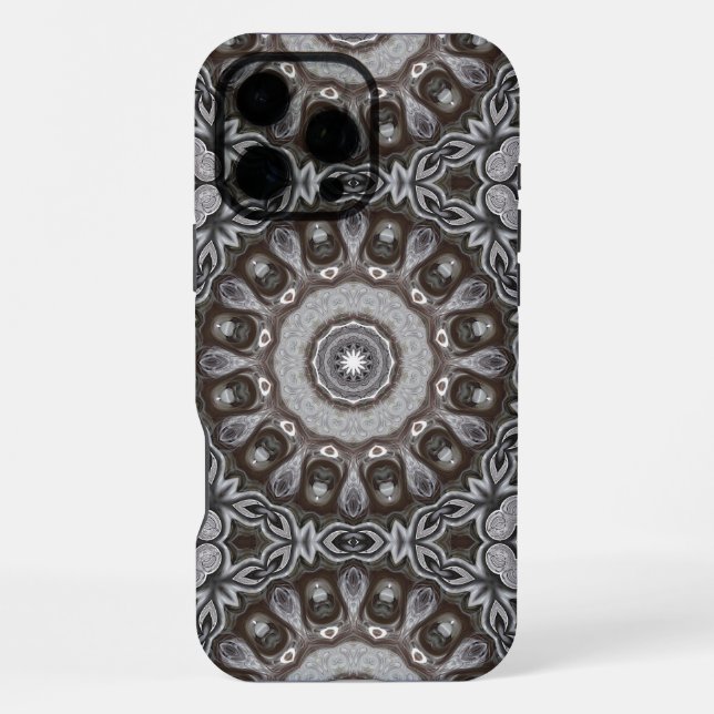 Brown and Silver Kaleidoscope Mandala Pattern iPhone Case (Back)
