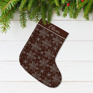 Brown and Silver Personalised Large Christmas Stocking