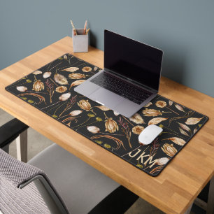 Brown and Tan Bohemian Foliage Monogram Desk Mat