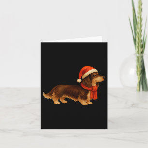 Brown And Tan Christmas Dachshund Santa Hat  Card