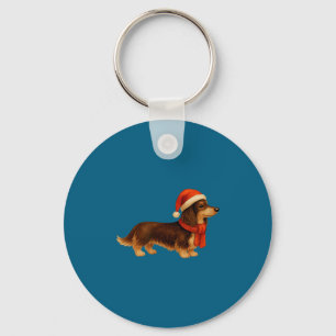 Brown And Tan Christmas Dachshund Santa Hat Key Ring