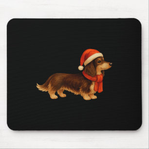 Brown And Tan Christmas Dachshund Santa Hat Mouse Pad