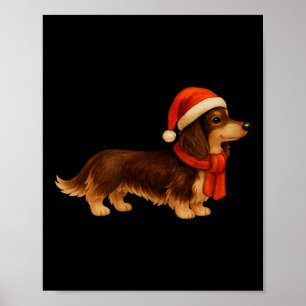 Brown And Tan Christmas Dachshund Santa Hat Poster