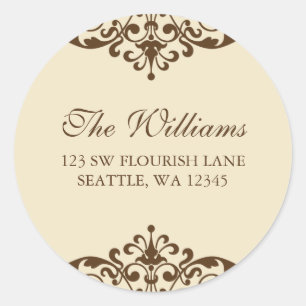 Brown and Tan Flourish Scroll Address Label