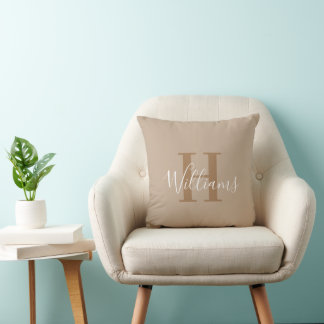 Brown and Tan  Monogram Name Script Typography Cushion