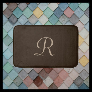 Brown and Tan Monogrammed Plush Bath Mat