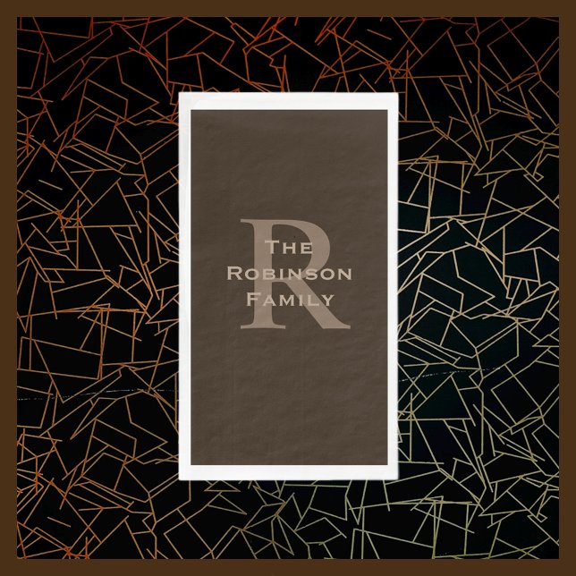 Brown and Tan Name Monogrammed Paper Guest Towel Napkin (Creator Uploaded)