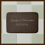 Brown and Tan Personalised Plush Bath Mat<br><div class="desc">This plush bath mat can be any background colour you select - just click Customise.  Background is  a neutral dark brown; two lines of personalisation are tan.  A great gift for a wedding.  All Rights Reserved © 2015 Alan & Marcia Socolik.</div>