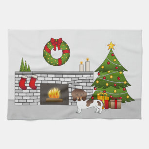 Brown And Tan Pied Short Hair Dachshund Christmas Tea Towel