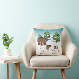 Brown And Tan Pied Short Hair Dachshund In Winter Cushion